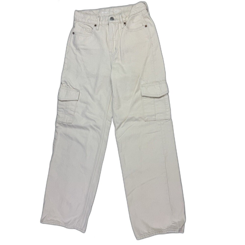 Old Navy Size 00 Womens Jeans Off White Cream Extra Hi Rise Sky Hi Wide Leg